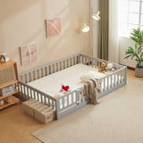 Fence Bed With Door With Board Grey Painted Pine Full Children's Bed 13643984
