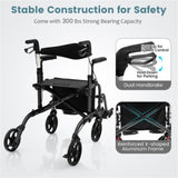 2-in-1 Rollator Walker & Wheelchair 6-Level Adjustable Handles, 1-Hand Folding, Storage 51449217