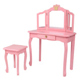 Children's Wooden Dressing Table Three-Sided Folding Mirror Dressing Table Chair Single Drawer Pink 80607210