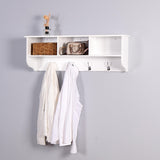 White Entryway Wall Mounted Coat Rack with 4 Dual Hooks Living Room Wooden Storage Shelf 30412851