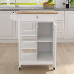 ZUN Kitchen island rolling trolley cart with Adjustable Shelves and towel rack rubber wood table top 21036023