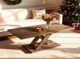 37.5" Rustic Brown Coffee Table - Geometric DesignWood Texture, Rubber Wood Plywood Frame 49627430