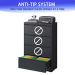 ZUN Lateral File Cabinet 4 Drawer, Black Filing Cabinet with Lock, Lockable File Cabinet for Home 25403782