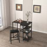 Dining Table Set for 2 with 3 Large Storage Shelves, Kitchen Stools Upholstered PU Leather, 3 Piece W2129P297195