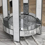 Mirror round table with crystal inlay, 2-layer modern small sofa table with storage space, silver W1005P189336