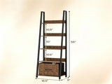 5-Tier Ladder Shelf with Fabric Drawer, Narrow Industrial Bookshelf with Anti-Tip Device & Back 01010803
