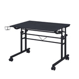 ZUN Rolling Writing Desk with Height Adjustable Desktop and Moveable Shelf, Black 62324553