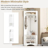 Minimalist Corner Hall Tree with Shoe Bench, Versatile Entryway Coat Rack with 4 Hooks, Corner 91318106