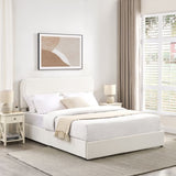Liv Patented 2-Drawers Storage Bed Queen Size Ivory Boucle Upholstered Platform Bed, Curved Stitched B083P156198