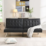 ZUN WOOD FRAME, STAINLESS LEG, FUTON, SOFA BED BLACK PVC W2297P247530