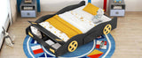 Full Size Race Car-Shaped Platform Bed with Wheels and Storage, BlackYellow WF305760AAB
