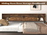 Twin Daybed with Trundle, Farmhouse Daybed Frame with Sliding Barn Door Headboard and Charging 09515371
