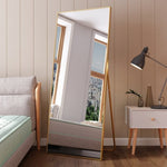 ZUN Tempered mirror 71" x 32" Tall Full Length Mirror with Stand, Gold Wall Mounting Full Body Mirror, W1806P180030