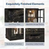 70-inch Black Gold Oak Electric Fireplace TV Stand - 2 Lattice Glass Doors, 2 Drawers & Shelf, 87298241