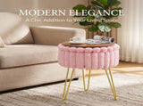 Faux Fur Storage Ottoman Vanity Stool with Metal Legs & Anti-Slip Feet Footstool for Bedroom 62778415