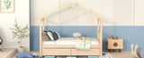 ZUN Twin Size Wooden House Bed with Drawers, Natural 72547186