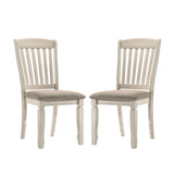 Set of 2 Dining Chairs with Slat Back, Tan Fabric and Cream Finish B016P314583