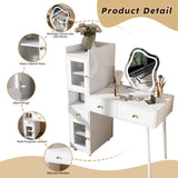 Vanity Dressing Table with LED Mirror & Storage White Makeup Desk Features 3 Drawers, 2 Open W2700P297922