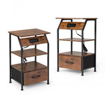 ZUN Set of 2 Nightstands with Charging Station, Bed Side Table with Non-woven Drawers, Shelves for W2181P191358