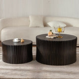 Vintage Fashion Style Cylindrical Nesting Coffee Table Set with Vertical Textured Embossed Design W757P264674