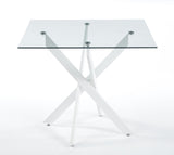 Dining Table with cross metal leg and tempered glass,Modern Space Saving Kitchen Table for Living W234P311858