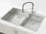 33"x19" Embedded Double Bowl Kitchen Sink, Overmount Handmade Sink in Brushed Unable 51108838