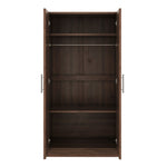 ZUN 2-Door Wooden Wardrobe Armoire with 3 Storage Shelves, Brown 07725847