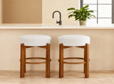 Vera Indoor Wooden Upholstered Barstool, Walnut Finish and Ivory Upholstery, Set of 2 N775P333869W