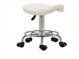 White PU Leather Saddle Rolling Stool Adjustable Height with Wheels for Massage, Spa, Beauty 52009799