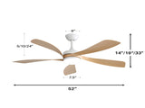 52 Inch Modern Led Ceiling Fan With 3 Color Dimmable 5 ABS Blades Remote Control Reversible DC Motor W934P187538