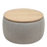 Round Storage Ottoman, 2 in 1 Function, Work as End table and Ottoman, Grey W48735177