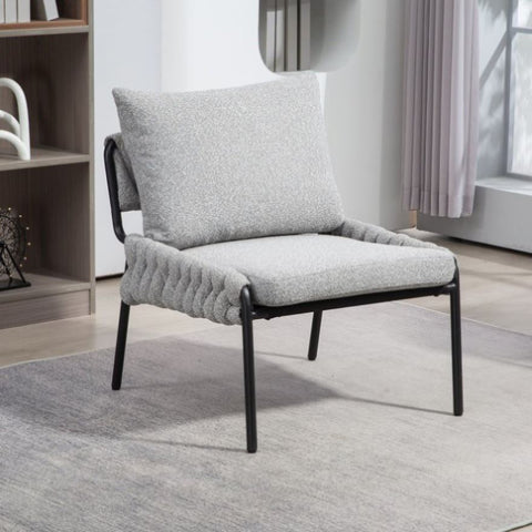 ZUN Modern Accent Lounge Chair with Braided Upholstery and Metal Frame, Comfortable Armchair for Living W2215P252346