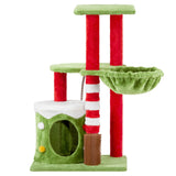 32in Cat Scratching Posts Tower with Cat Condo and Hammock, Christmas Themed Plush Cat Tree with Cat 13527458