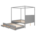 ZUN Queen Size Canopy Platform Bed with Twin Size Trundle and Three Storage Drawers,Gray 45763716