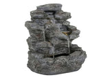 5-Tiered Concrete Tall Slim Fountain, 23.85"H LED-Lit Column, Space-Saving Modern Outdoor Accent, N765P324556G