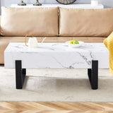 ZUN 47.2"x23.6" Black and White Minimalist MDF Marble-Patterned Coffee Table.White marble pattern W1151P205767