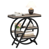 25.59" Industrial Narrow End Table with 3-Tier Storage Shelves, Modern Grey Sofa Side Table with B082P356338
