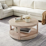 ZUN 40inch Large Curved 2 Tier Traditional Round Circle Wooden Center Coffee Table,Rounded Table with W2582P202644