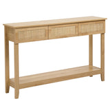 Boho Style Rattan Console Table with 3 Drawers and Open Storage Shelf, Entryway Table Narrow Long 15733776