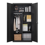 ZUN Metal Wardrobe Cabinet with Hanging Rod and Lock,black Armoire Wardrobe Closet,Clothing Locker W1247P221096