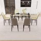 51" 6 person glass dining table set, kitchen set with black metal leg dining table and chairs, 62923515