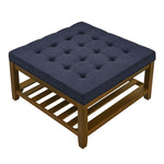 ZUN Upholstered Coffee Table Tufted Linen Large Square Ottoman with Beech Wood Shelf and Frame, W2353P183873