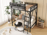 Queen Size Loft Bed with Ladder, Metal Queen Loft Bed with Storage Shelves, High Loft Bed for Kids W2580P379983