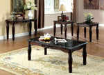 ZUN Traditional Espresso Solid wood 3pc Tables Set 1x Coffee Table and 2x End Tables Faux Marble Top B011P206780