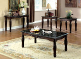 ZUN Traditional Espresso Solid wood 3pc Tables Set 1x Coffee Table and 2x End Tables Faux Marble Top B011P206780