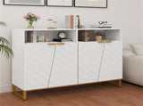 White Modern Sideboard with Irregular Doors & Golden Handles, 2 Open Shelves & Double 2-Door 64232003