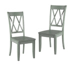 ZUN Casual Teal Finish Side Chairs Set of 2 Pine Veneer Transitional Double-X Back Design Dining Room B01143554