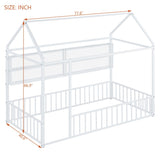 Twin Size Metal Bed House Bed Frame with Fence and Shelves, White N737P175360K