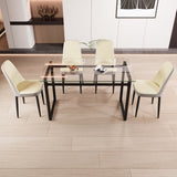 51" 4 person glass dining table set, kitchen set with black metal leg dining table and chairs, 44634513