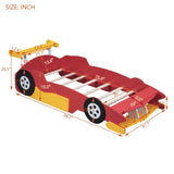 Twin Size Race Car-Shaped Platform Bed with Wheels,Red WF311965AAJ